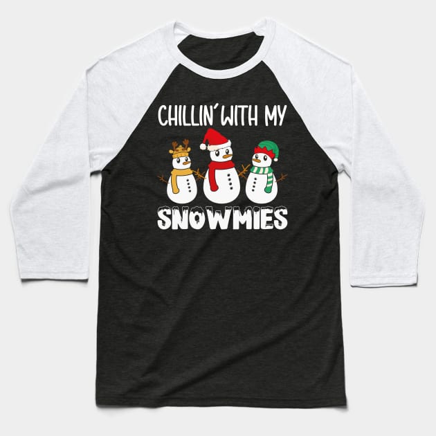 Chillin With My Snowmies Funny Ugly Christmas Pajama Xmas Baseball T-Shirt by DragonTees